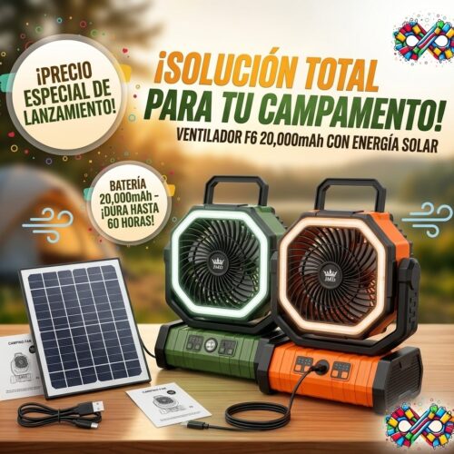 Abanico Recargable c/Panel Solar F-6
