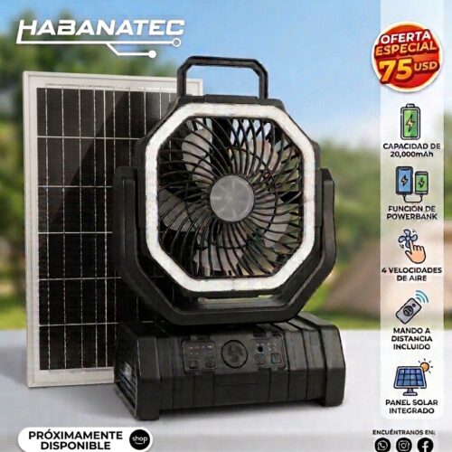 Abanico Recargable c/Panel Solar F-6